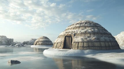 Obraz premium Ancient Arctic Dwellings: A Frozen Landscape