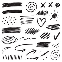 Doodle, sketch and scribble elements vector silhouette
