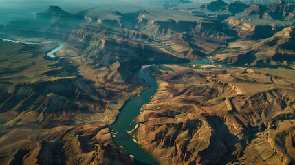 Aerial landscape view of Colorado river in Grand canyon, Arizona, USA .