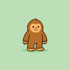 Adorable Brown Bigfoot Cartoon Character Standing Pose Happy Expression Fuzzy Texture.