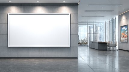 Blank Frame Mockup in Modern Office Space for Displaying Artwork or Advertisements