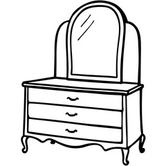 Classic Vanity Dresser with Mirror Line Art Vector