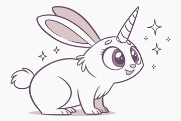 Obraz premium Magical cartoon bunny with crystal horn, vector flat style, pastel colors, white background