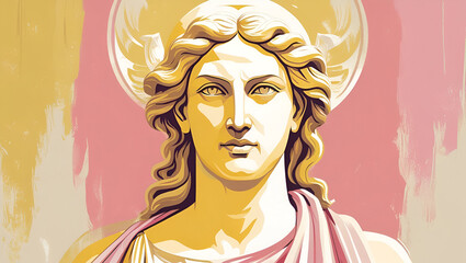 Mythological classical icon styled in pastel yellow and pink tones for a soft and elegant artwork