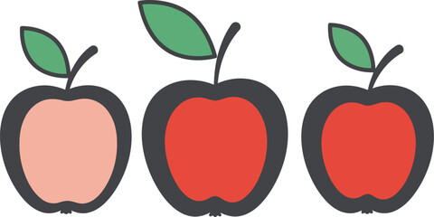 Three ripe apples red pink healthy fruit illustration