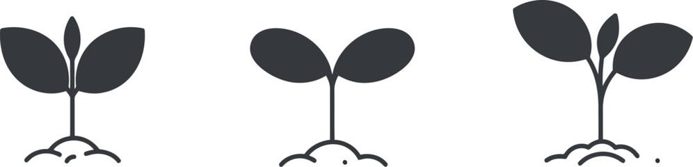 Seedling growth stages silhouette icons