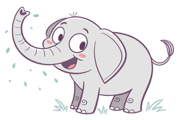 Naklejka premium Playful cartoon elephant, vector art, simplified style, soft colors, friendly and happy expression
