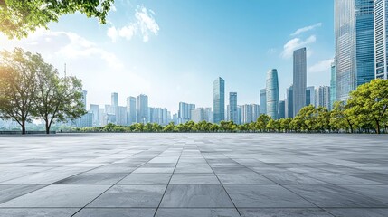 Empty square floor with modern city buildings scenery in Guangzhou. car advertising background.