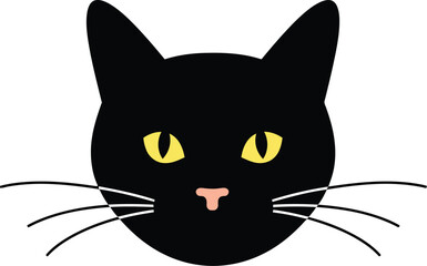 Black cat face with yellow eyes cute cartoon