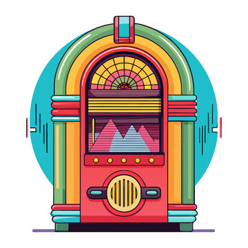 Retro jukebox with colorful arched top isolated on white background