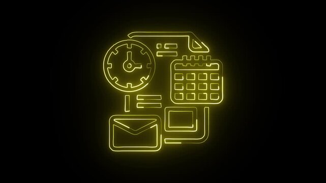 glowing neon schedule icon isolated, black background, HD video motion graphic animation