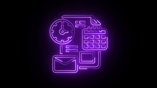 glowing neon schedule icon isolated, black background, HD video motion graphic animation - Powered by Adobe