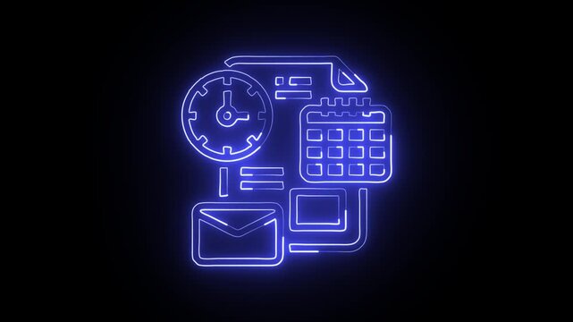 glowing neon schedule icon isolated, black background, HD video motion graphic animation