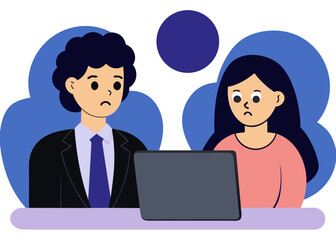 Two worried colleagues or business partners looking at a laptop screen with concerned expressions on their faces