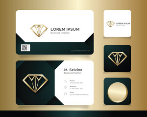 Elegant and luxurious business card designs with diamond logo
