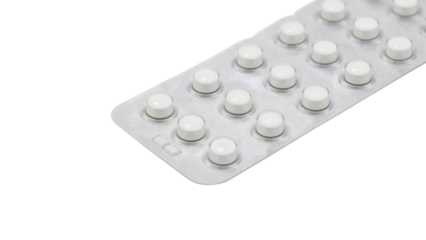Blister pack of white tablets on the transparent background  medication, pills, healthcare, pharmaceutical, prescription, closeup