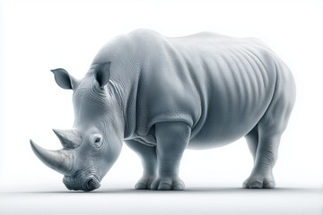 Fototapeta premium Majestic rhinoceros animal in profile shows strength and power. Isolated wildlife on pure white background with clean, simple details