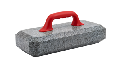 Granite masonry tool with red handle isolated on the transparent background, construction equipment for smoothing surfaces and professional finishing