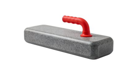 Rectangular granite curling stone with red handle isolated on the transparent background for winter sports and fitness concepts