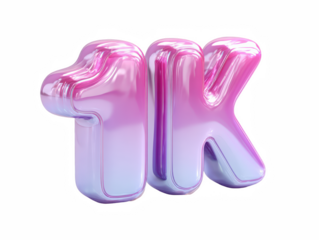 Glossy 1K Celebration Number in Pink and Purple Gradient Rendering on transparent background silhouette