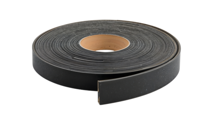 Black flexible edgebanding roll for furniture and cabinetry, pvc adhesive strip for edge protection and decorative finishing on the transparent background