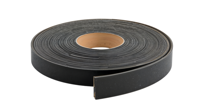 Black flexible edgebanding roll for furniture and cabinetry, pvc adhesive strip for edge protection and decorative finishing on the transparent background