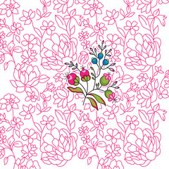 seamless pattern with pink flowers Bright Watercolor Floral Pattern Vintage Style