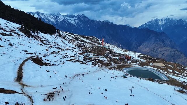 Auli Joshimath Aerial View in 4K | Snow-Capped Himalayas from Drone Snow-Covered Auli Joshimath from Above | 4K Scenic Himalayan Aerials