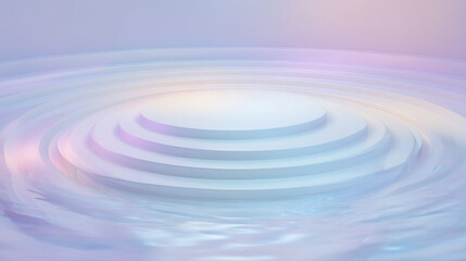 podium sitting in center of soft water-like ripples and pastel gradients