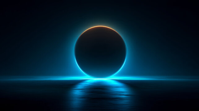 soft glowing orb in center of dark cyan gradient with gentle ambient neon rings - Powered by Adobe
