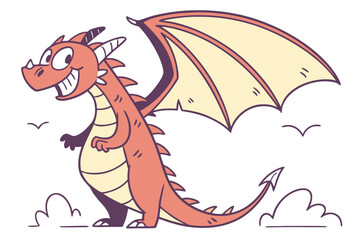 Simplified vector-style dragon chimera, myth hybrid, flat tone, cartoon-style face, friendly smile