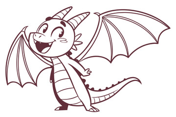 Simplified vector-style dragon chimera, myth hybrid, flat tone, cartoon-style face, friendly smile