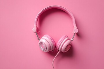 Pink Headphones on Matching Pink Background for Music and Audio