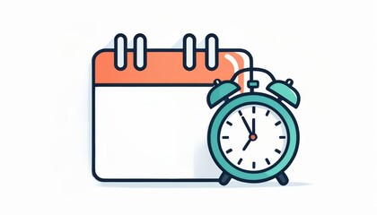A simplified illustration of a calendar page beside a clock, symbolizing scheduling, time management, or planning.