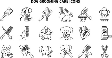 Obraz premium dog grooming icons, various grooming activities, black and white line art