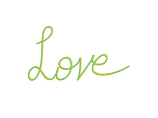 The word love written in a flowing green script, isolated on a transparent background