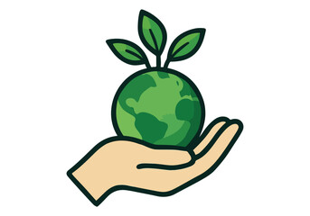 Hand Holding a Green Earth Globe with Sprouting Plants Promoting Environmental Awareness and Sustainability Concepts