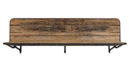 Birds-eye view of old wood and iron school bench, classic form, isolated on a Transparent background, PNG file.