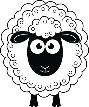Black and white cartoon sheep isolated on white background