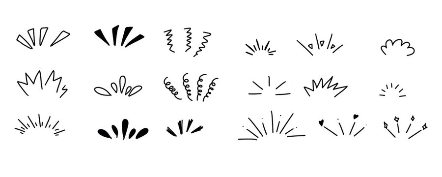 Collection of handdrawn starburst and explosion elements isolated on transparent background