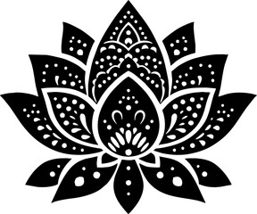 Lotus Solid Black Silhouette Vector in Traditional Mexican Folk Art Style