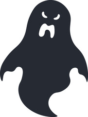 Dark ghost with an angry expression floating against a white background, creating a haunting and eerie vibe perfect for Halloween projects and enhancing spooky atmospheres