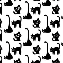 black cat cute cartoon handmade craft seamless pattern background