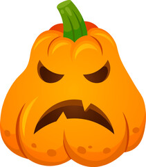 Carved Halloween pumpkin featuring an angry face, expressing negative emotions, perfect for adding a spooky touch to greeting cards, decorations, and various festive uses