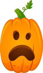 Halloween pumpkin featuring a surprised and scared expression, grimacing with an open mouth, adding a touch of fun and spookiness to any seasonal celebration on a white background