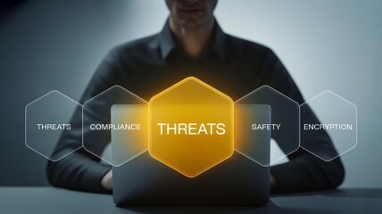 Cybersecurity expert analyzing digital threats with data encryption and compliance, safeguarding sensitive information against potential risks in a modern setting