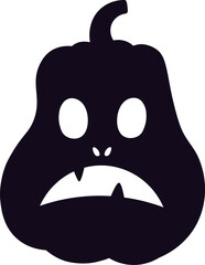 Spooky black carved pumpkin silhouette for halloween decoration with angry face, big eyes, showing teeth and white background, representing the spirit of this celebration