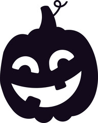 Silhouette featuring a whimsical Halloween pumpkin with a cheerful smile and curled stalk, ideal for adding a spooky yet festive touch to various designs and decorations