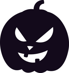 Stylized black Halloween pumpkin featuring a spooky, smiling face with sharp teeth, set against a clean white background, creating a simple yet striking illustration perfect for festive themes