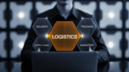 Logistics professional managing supply chain, delivery, tracking, and inventory solutions with modern technology interface, a dynamic concept